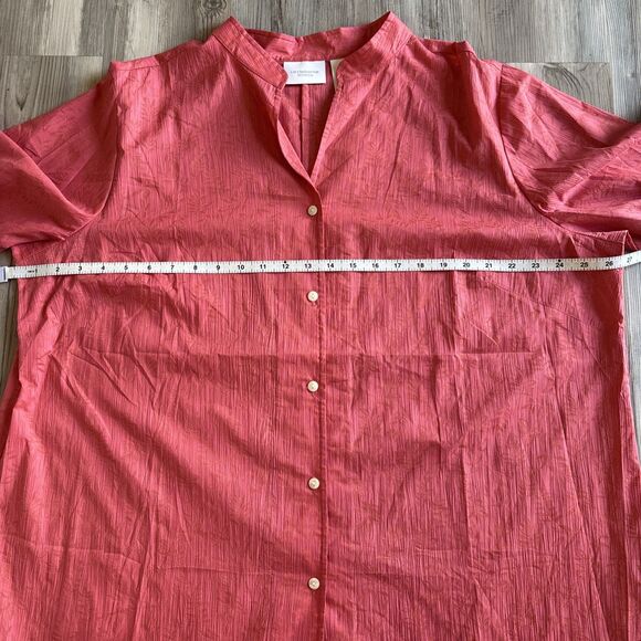 Liz Claiborne Coral And Gold Floral Button Down Blouse With 3/4 Sleeves Size 2X - Picture 8 of 12